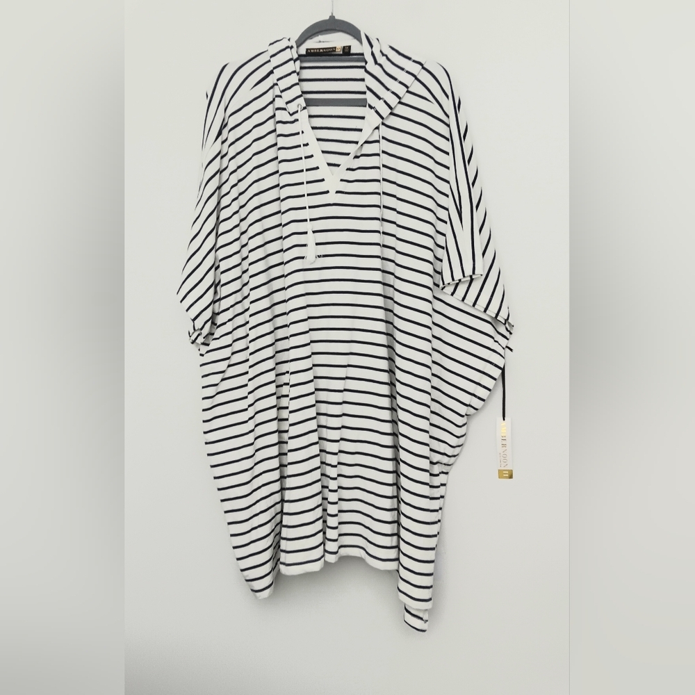 Ambernoon II By Dr. Erum IIyas Poncho Size 1X Terry Striped Cover Up Black White
